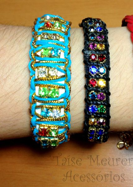 Pulseiras com strass macramê