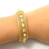 Pulseira dourada malha italiana com strass pérola