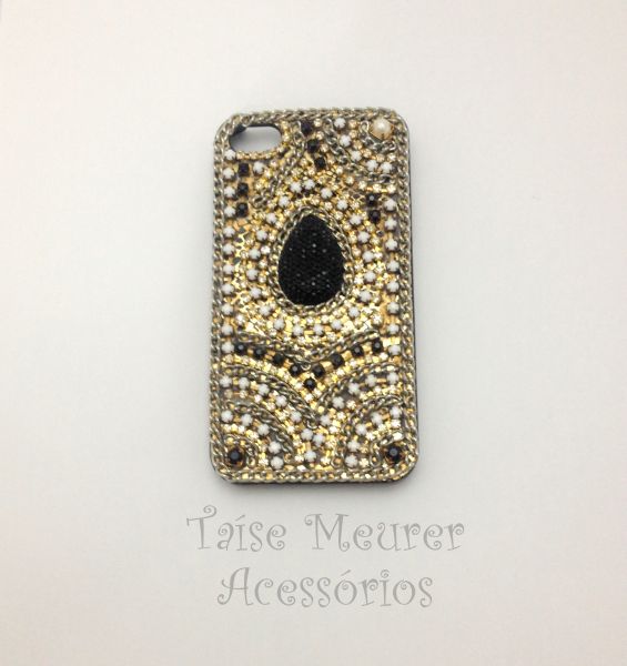 Case customizada com strass preta para Iphone 4g/4s