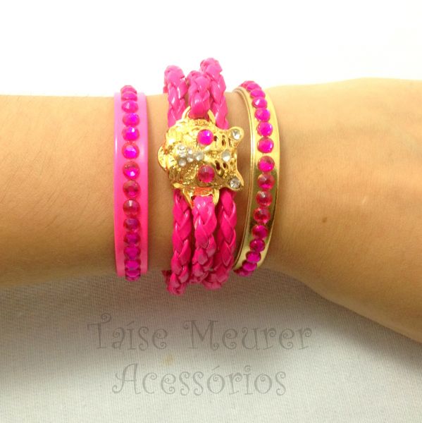 Conjunto tigresa rosa de 3 pulseiras