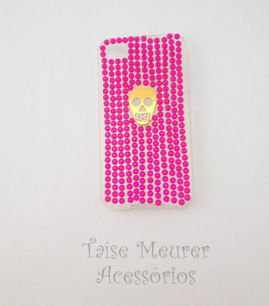 Case caveira com cristais rosas para Iphone 4/4s