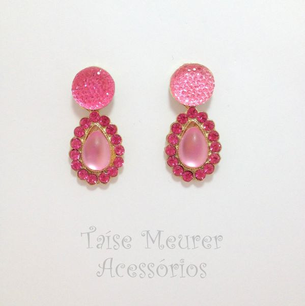 Brinco rosa com strass