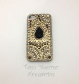 Case customizada com strass preta para Iphone 4g/4s