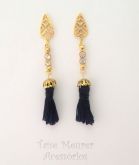 Brinco tassel preto com strass