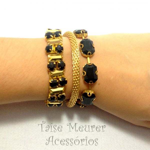 Conjunto dourado festa de 3 pulseiras