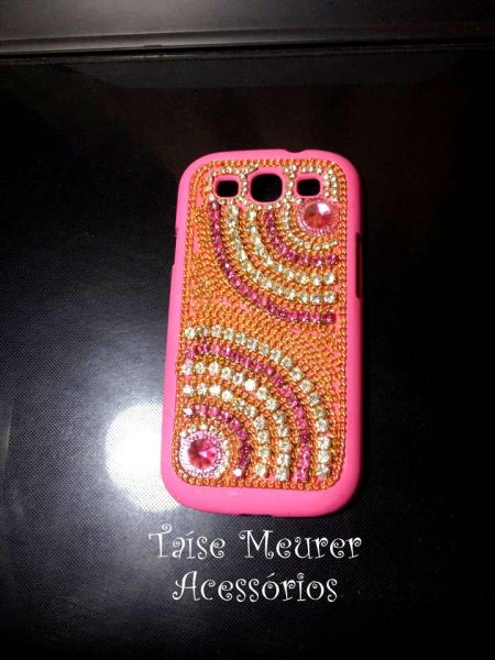 Case customizada com strass rosa para Galaxy S3