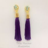 Brinco tassel roxo folheado 1 mls de ouro